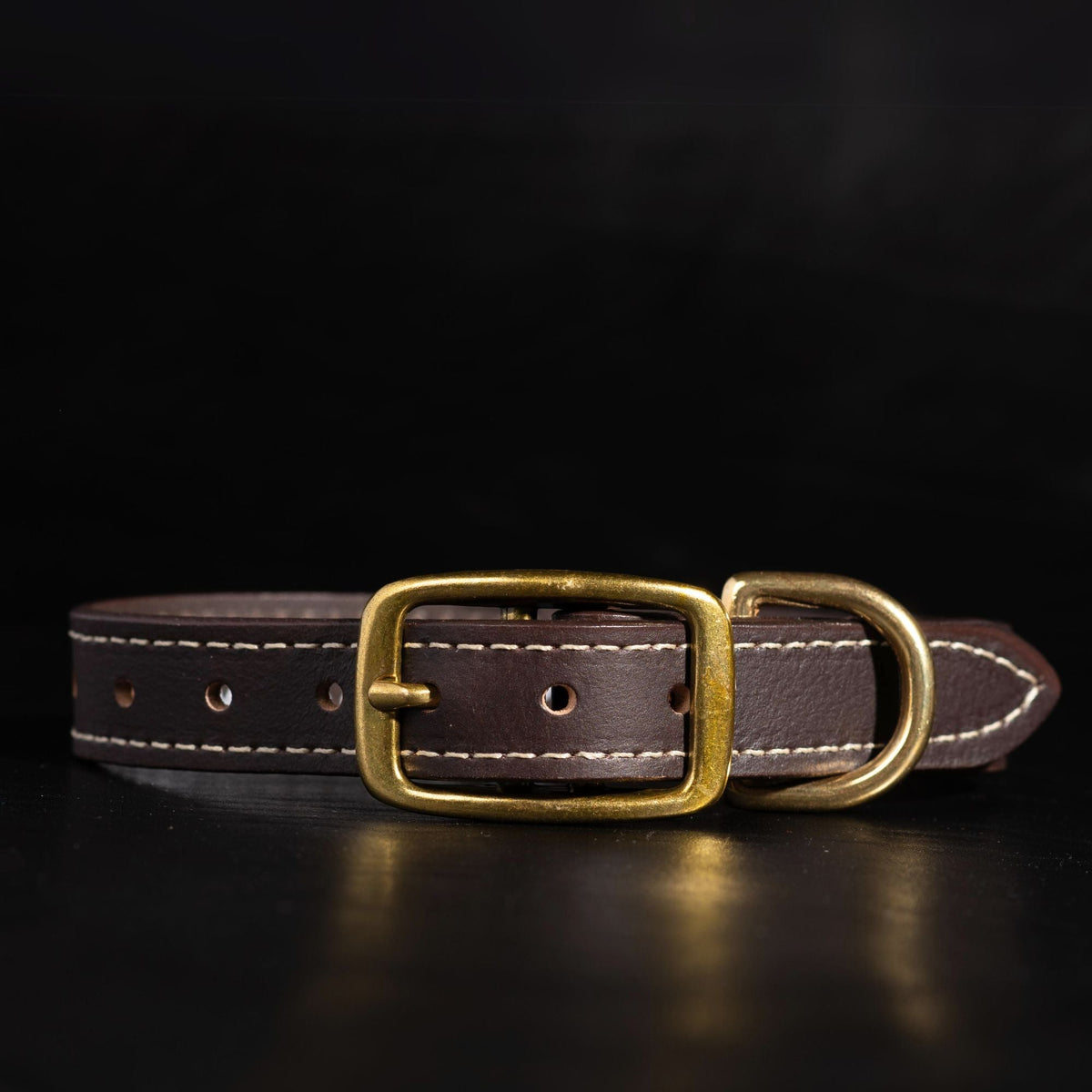 Trailblazer brown stitched leather dog collar