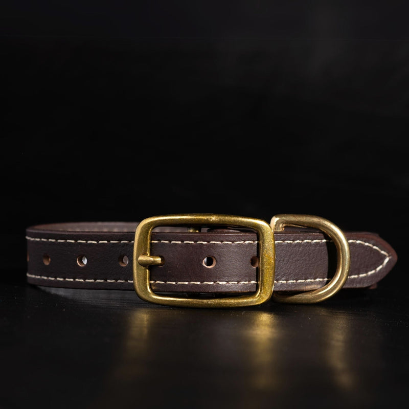 Trailblazer - Cognac Stitched Premium Leather Dog Collar - Made in Canada