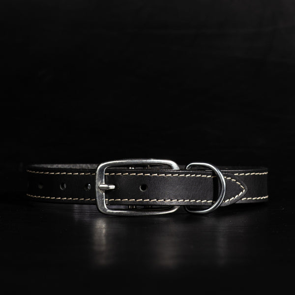Trailblazer - Black Stitched Premium Leather Dog Collar - Made in Canada