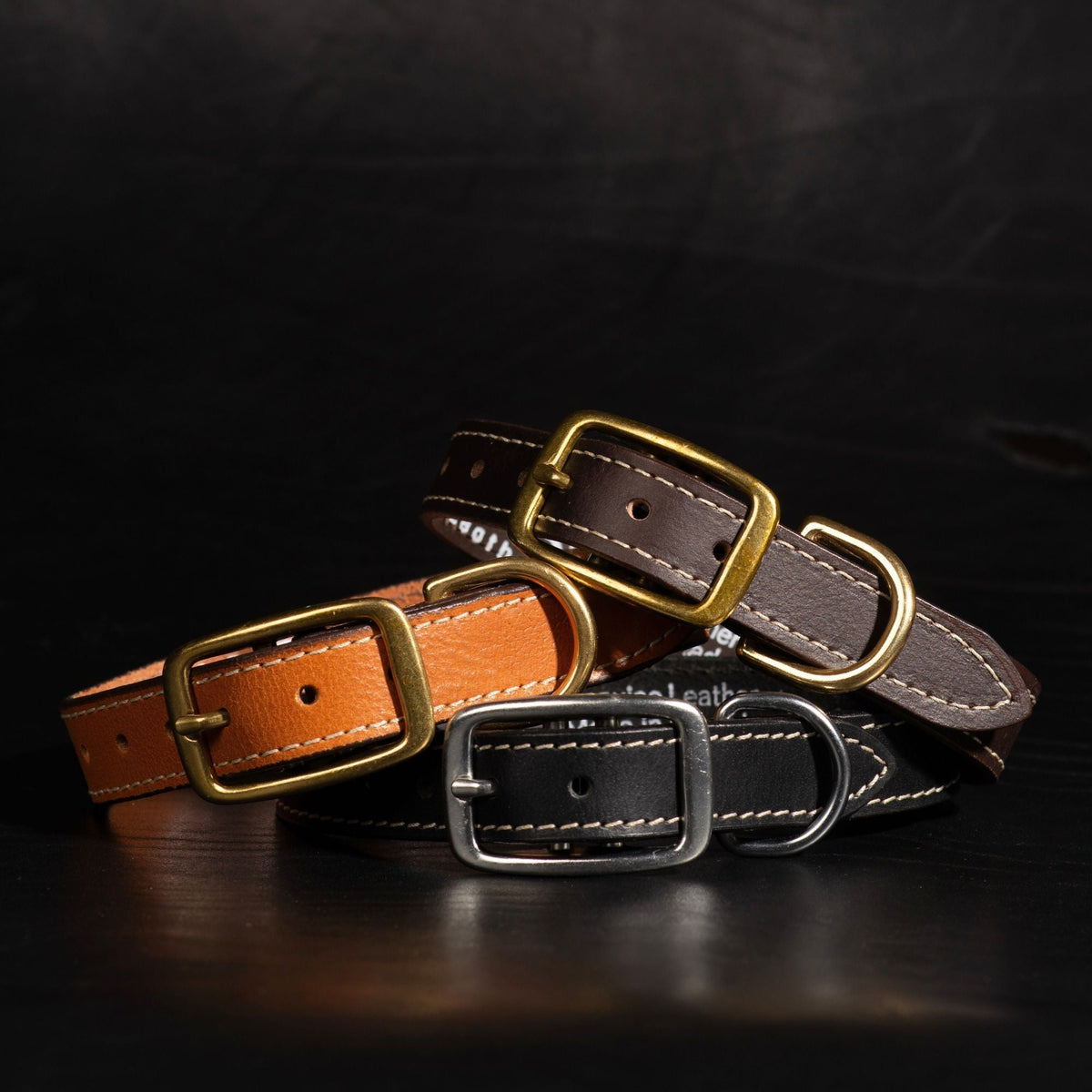 Trailblazer cognac stitched leather dog collar