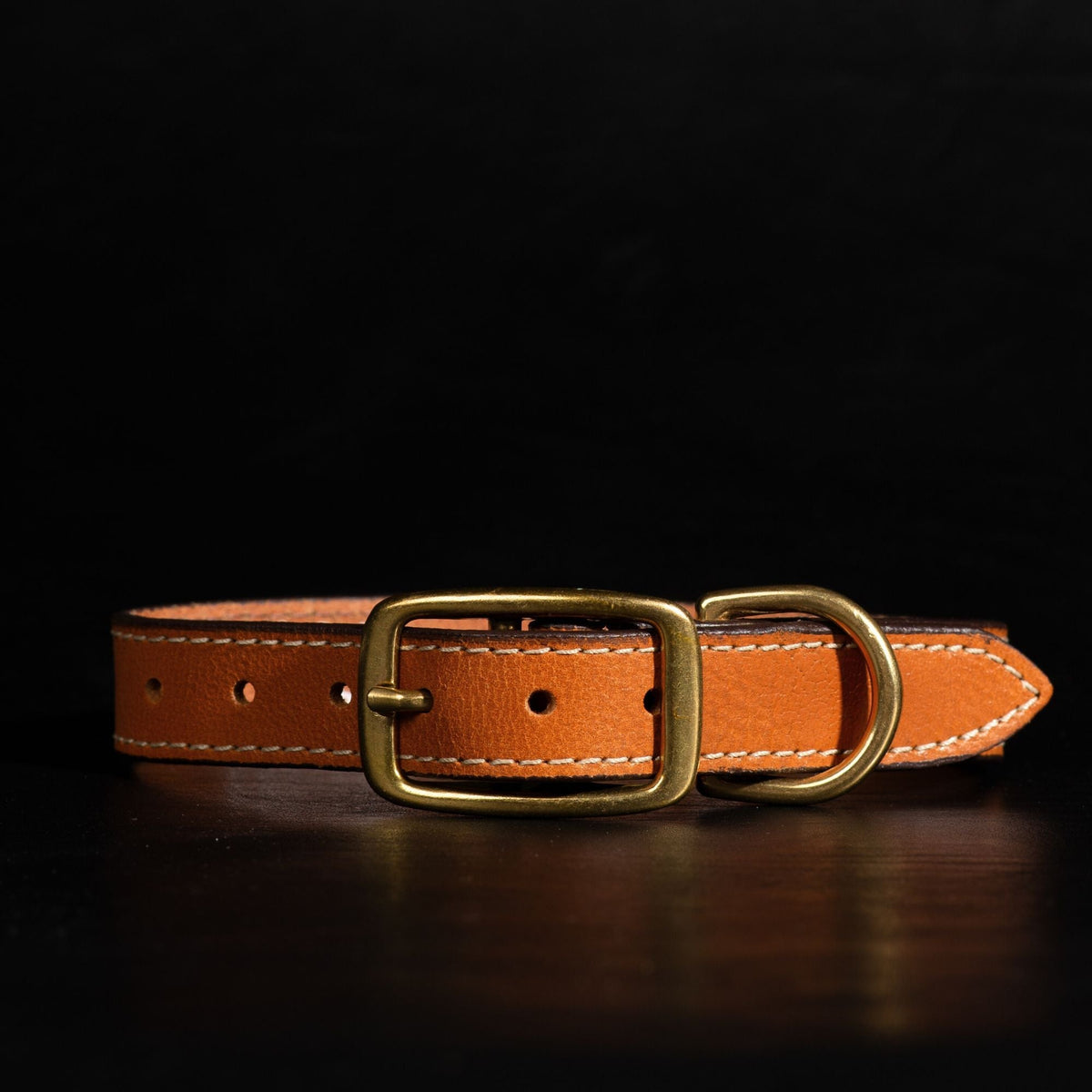 Trailblazer cognac stitched leather dog collar