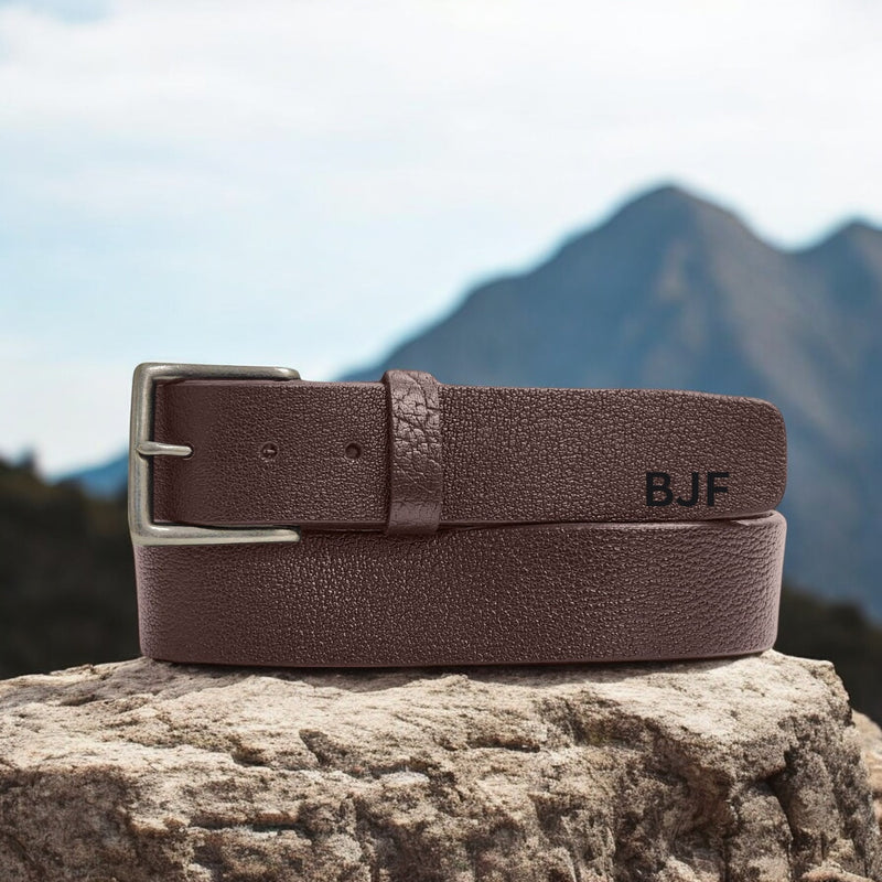 The Maverick Belt - Extra Thick Engraved Brown Leather Belt