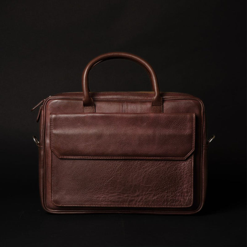 Florence classic brown full-grain leather laptop bag