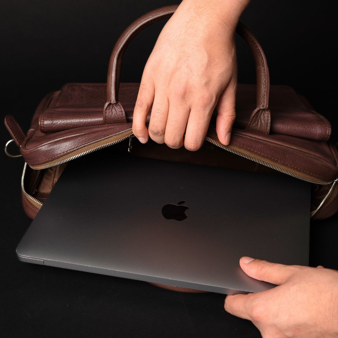 Florence classic brown full-grain leather laptop bag