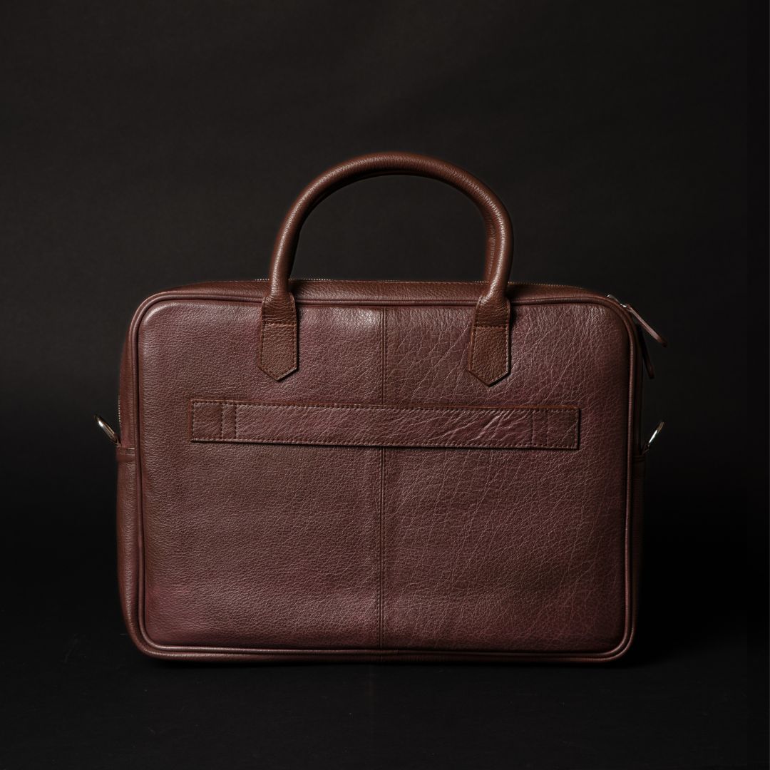 Florence classic brown full-grain leather laptop bag