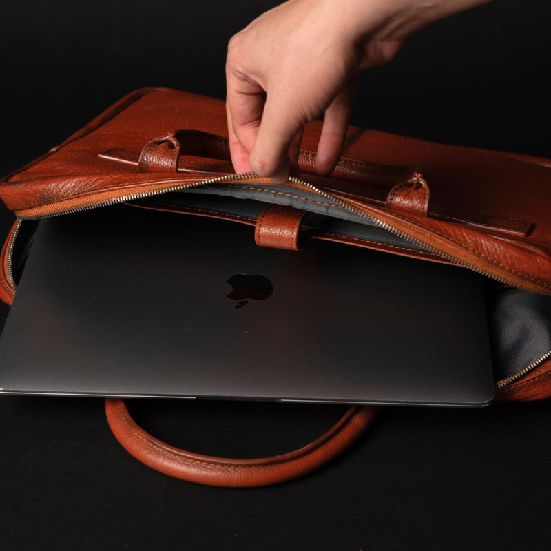 Classic Tan Full-Grain Leather Laptop Bag