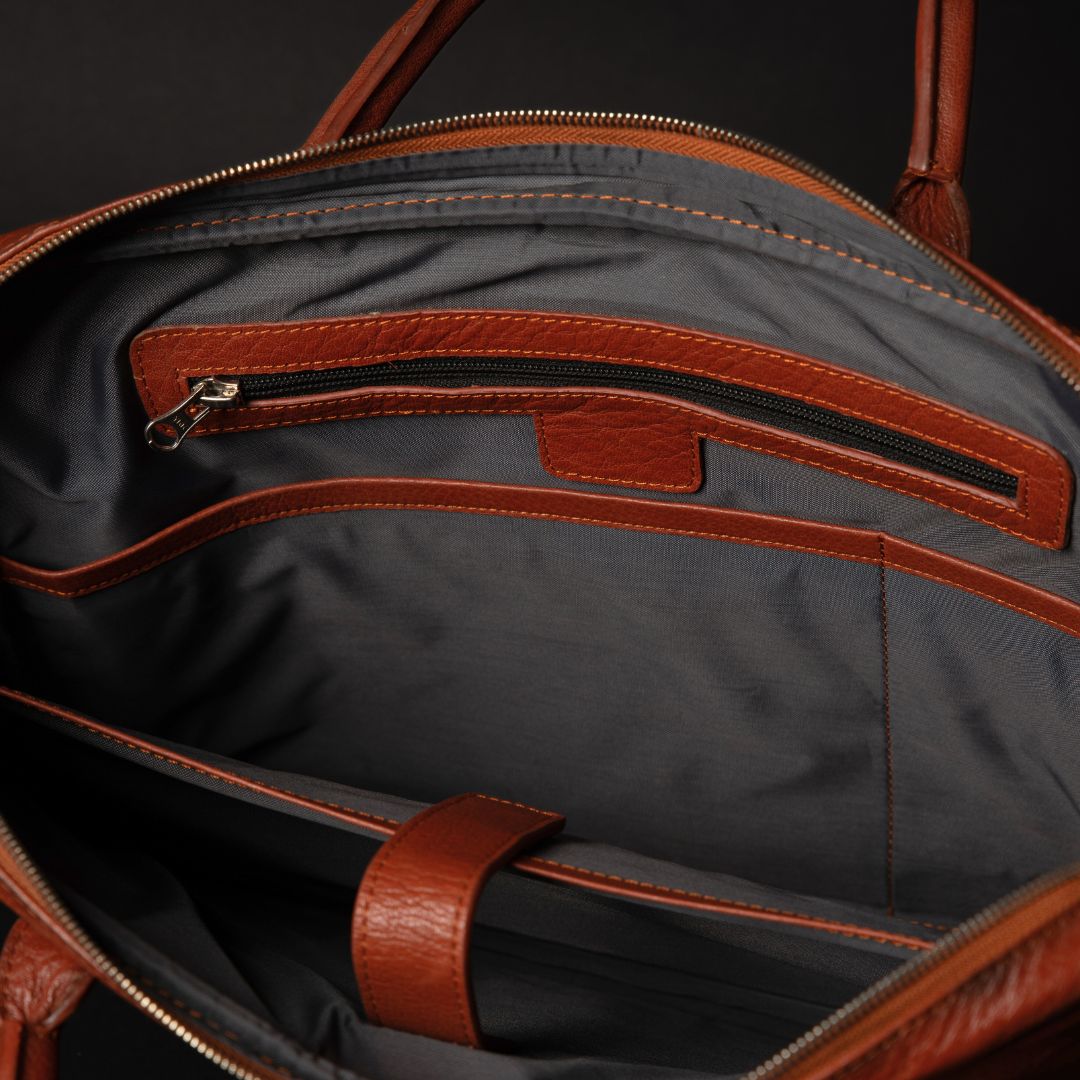 Florence classic tan full-grain leather laptop bag
