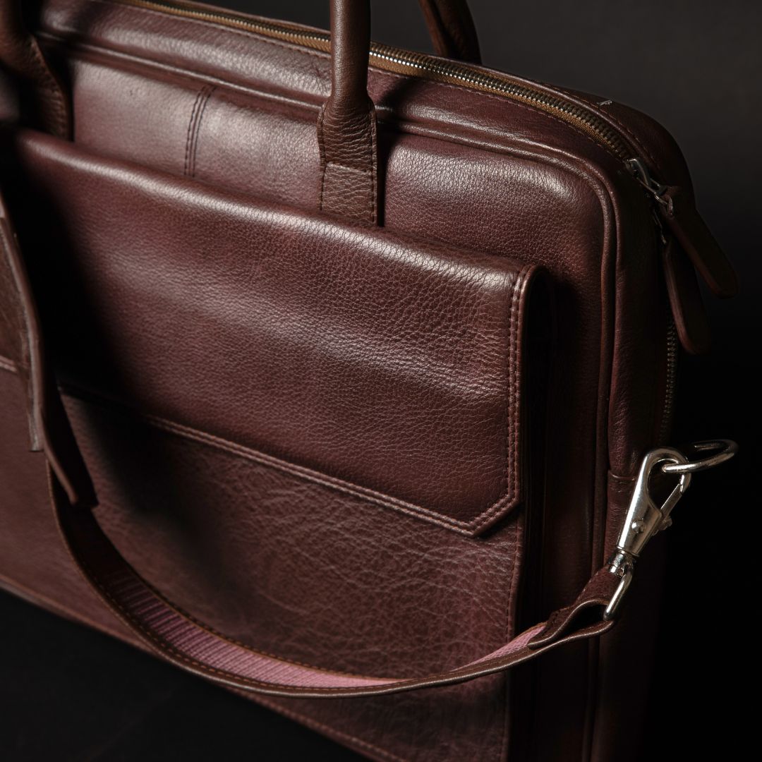 Florence classic brown full-grain leather laptop bag