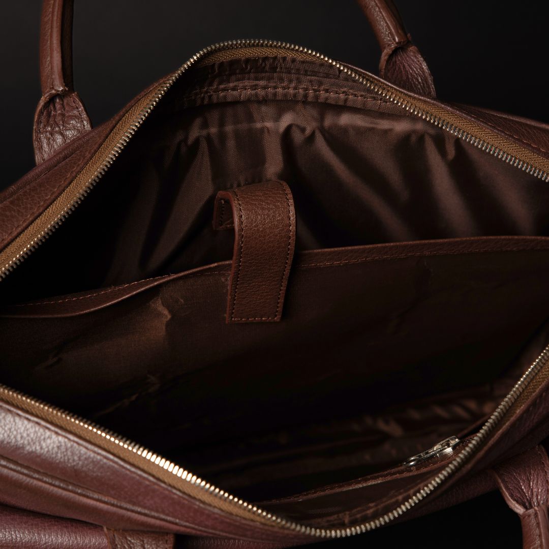 Florence classic brown full-grain leather laptop bag