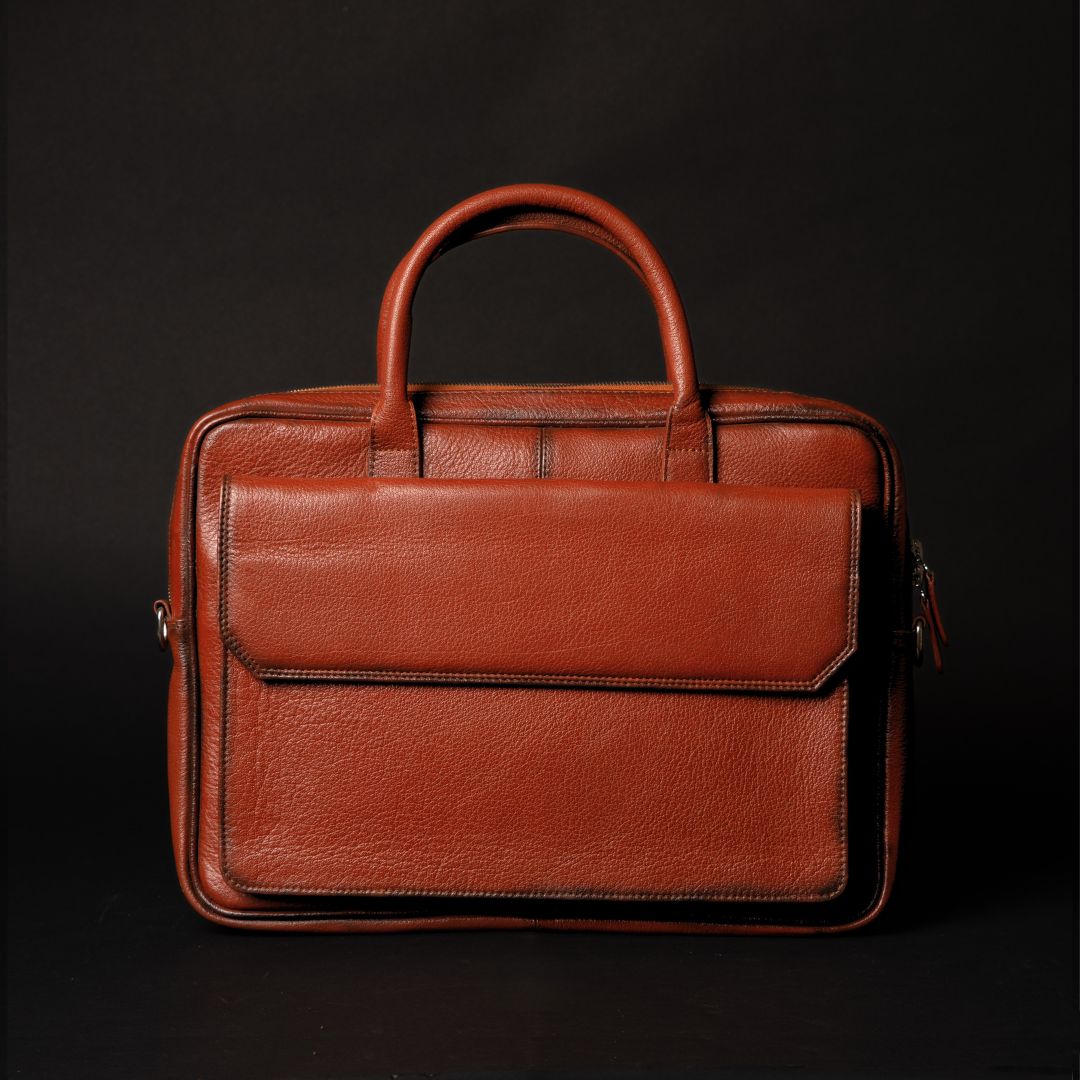 Florence classic tan full-grain leather laptop bag
