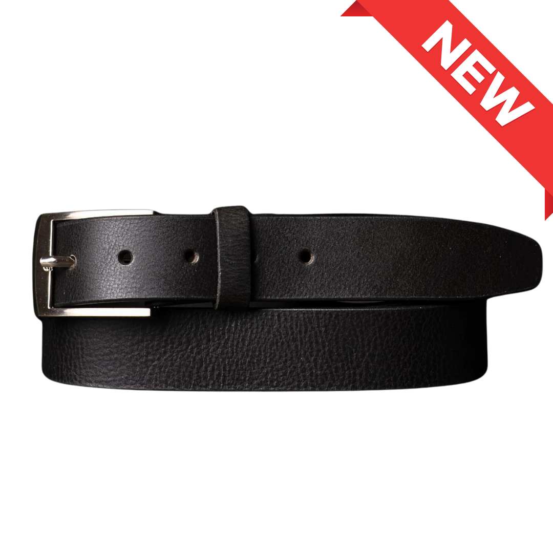 The Crest slim black full-grain leather belt