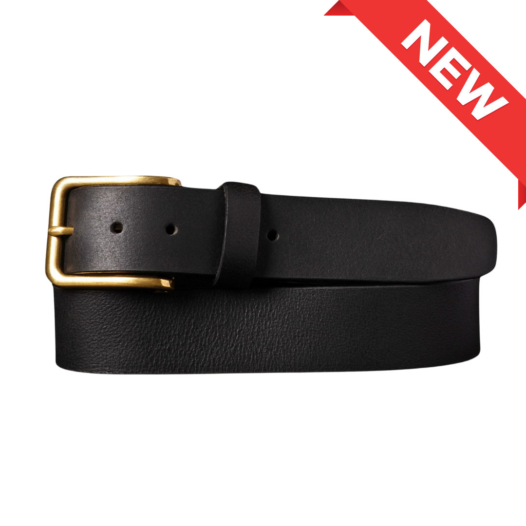 The Alchemist black leather belt with gold buckle