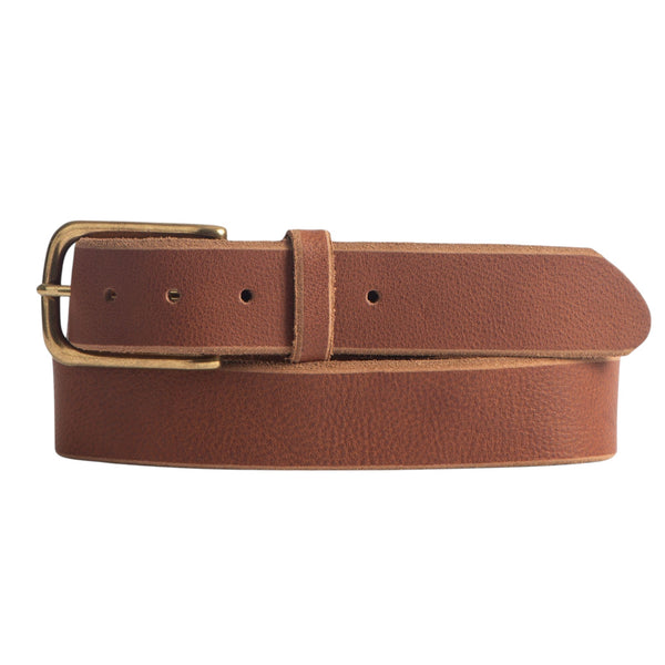 Aria - Tan Leather Dress Belt with Elongated Gold Buckle - Made in Canada