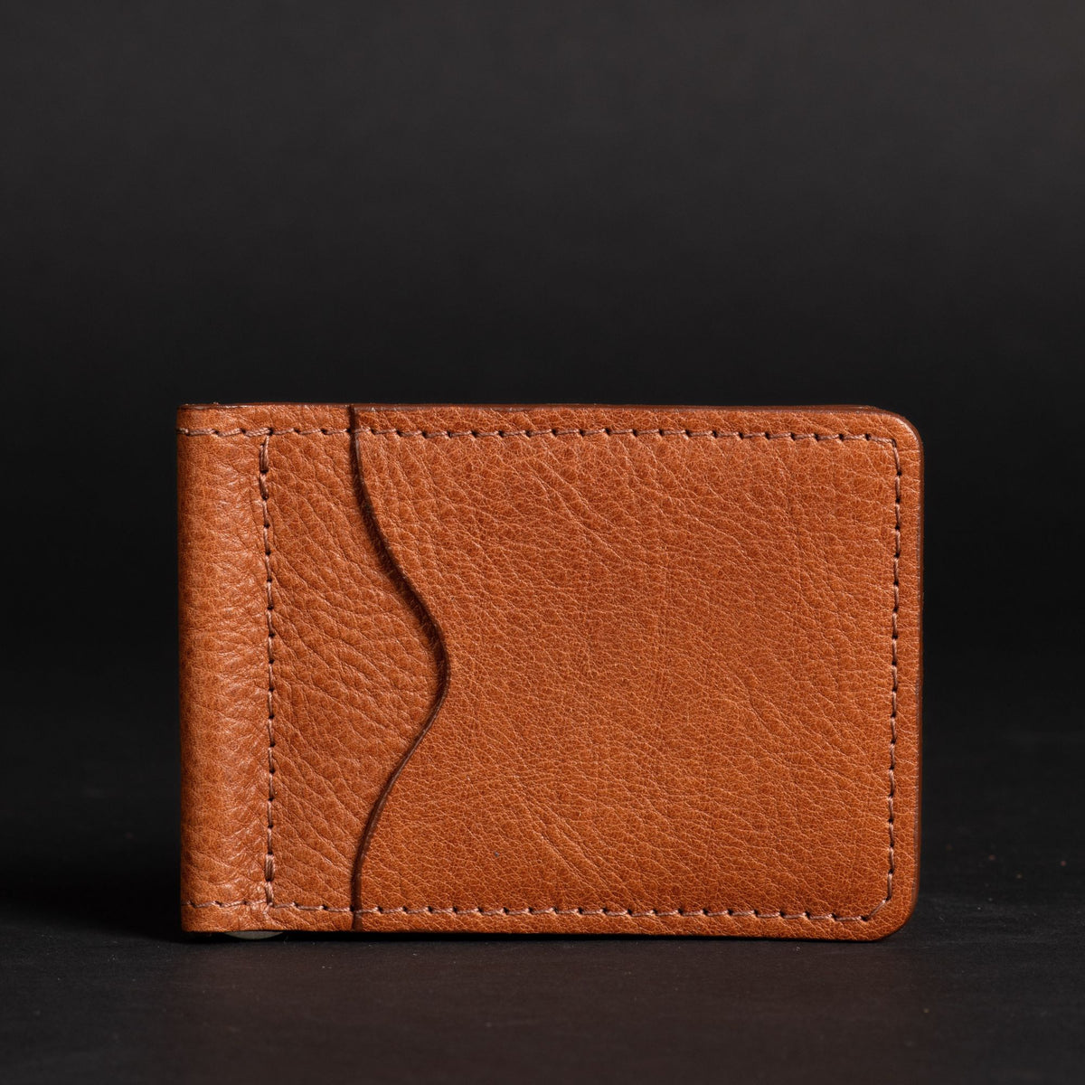 The Pinnacle slim money clip pebble grain leather wallet in cognac