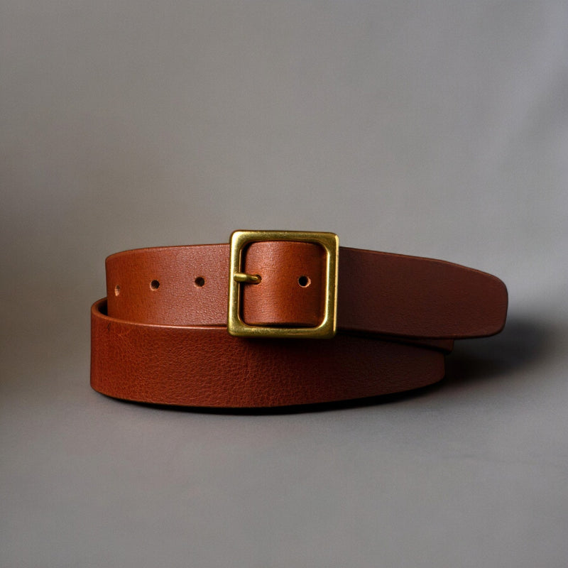 Sophie - Brown Leather Dress Belt with Gold Square Buckle - Made in Canada