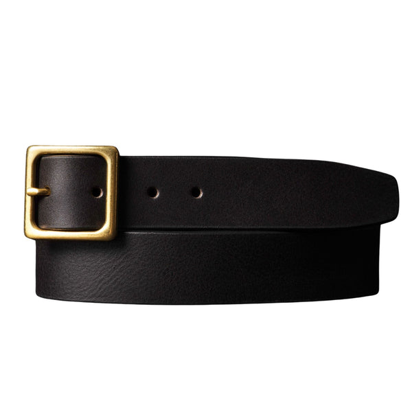 Sophie - Black Leather Dress Belt with Gold Square Buckle - Made in Canada