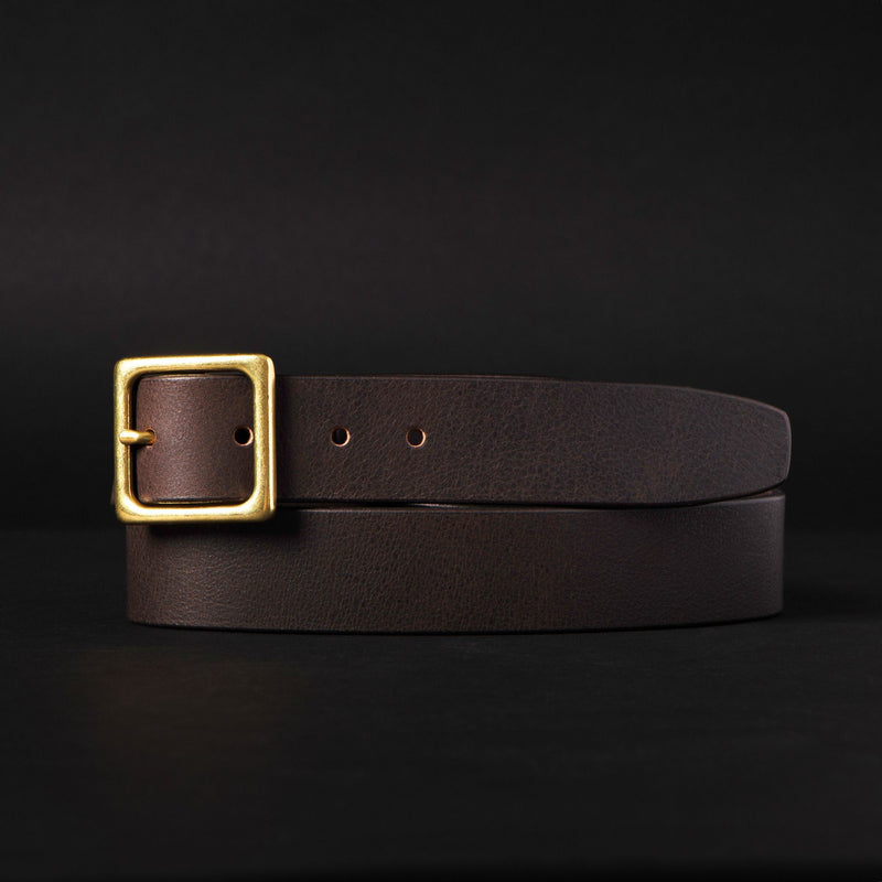 Sophie - Black Leather Dress Belt with Gold Square Buckle - Made in Canada