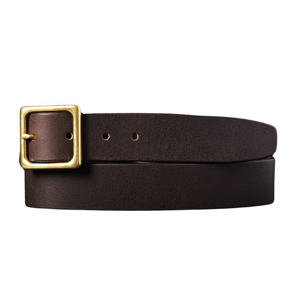 Sophie - Brown Leather Dress Belt with Gold Square Buckle - Made in Canada