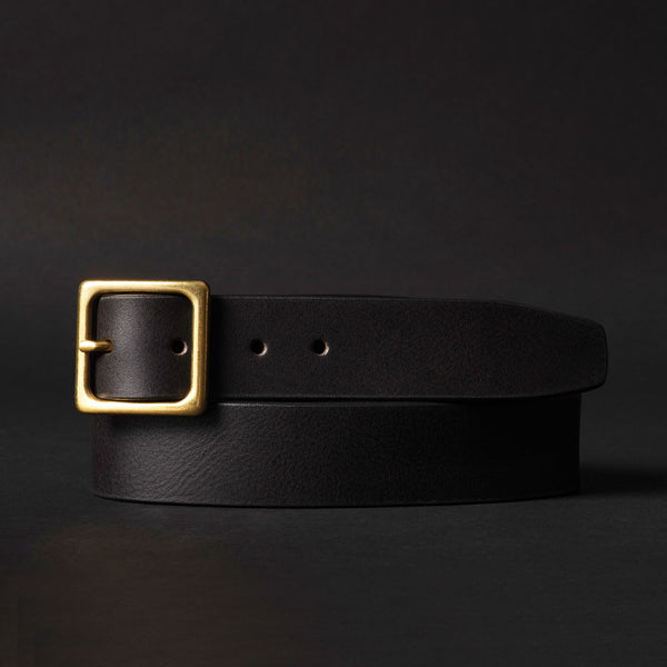 Sophie - Black Leather Dress Belt with Gold Square Buckle - Made in Canada