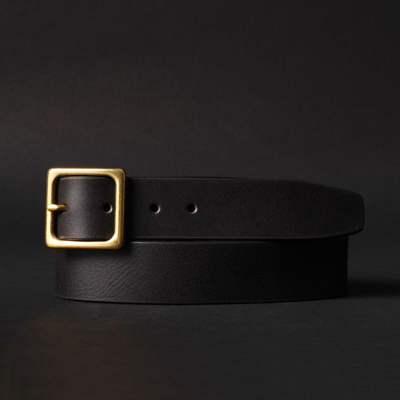 Sophie - Brown Leather Dress Belt with Gold Square Buckle - Made in Canada