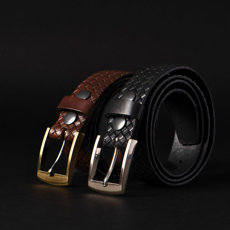 The Veneto Belt - Brown Braided Embossed Full Grain Leather Belt