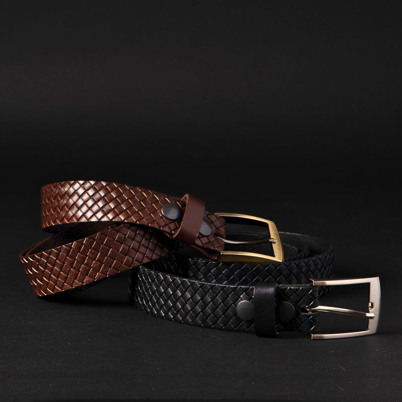 The Veneto Belt - Brown Braided Embossed Full Grain Leather Belt