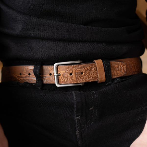 The Wildlife Belt - Cognac Embossed Full Grain Leather Belt Made in Canada