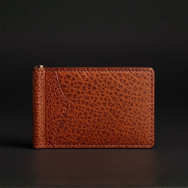 The Maverick Card Holder -Limited Edition Cognac Speckled Bison Leather Slim Money Clip Wallet