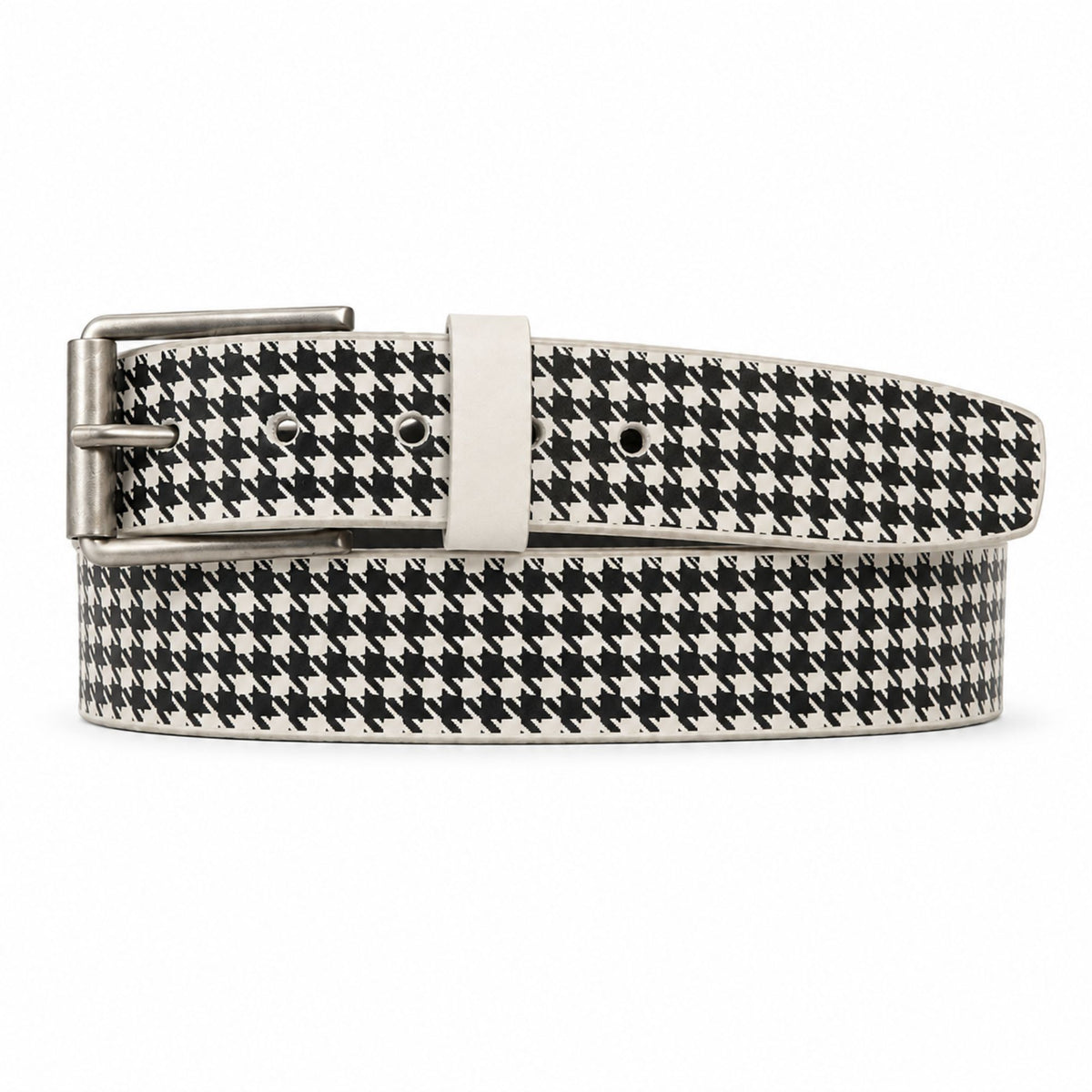 The Windsor white houndstooth full-grain leather belt