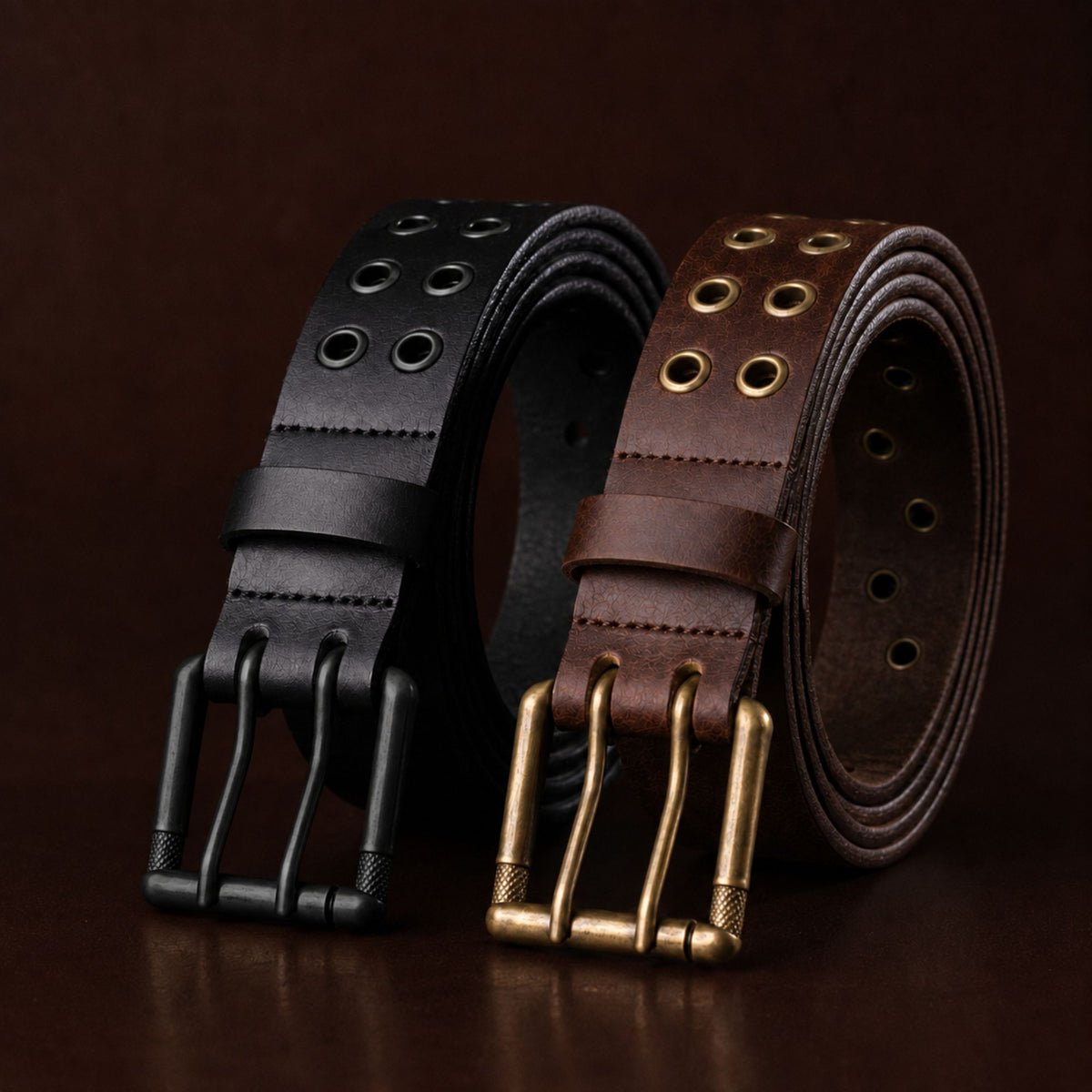 The Brixton vintage black double grommet leather belt