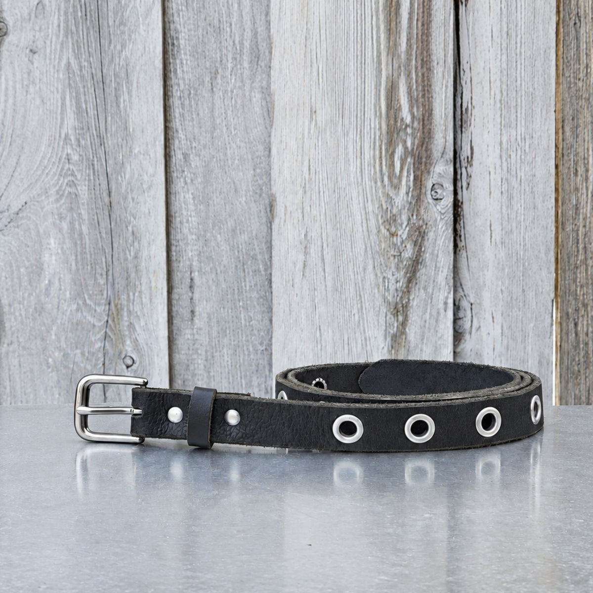Exene - Slim Brown Leather Belt with Single Grommets - Made in Canada