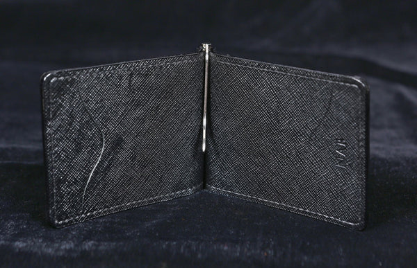 The Pinnacle Wallet - Limited Edition Black Saffiano Slim Money Clip Crackled Pattern