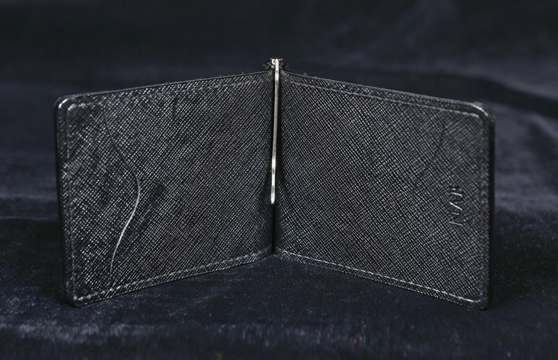 The Pinnacle Wallet - Limited Edition Black Saffiano Slim Money Clip Crackled Pattern