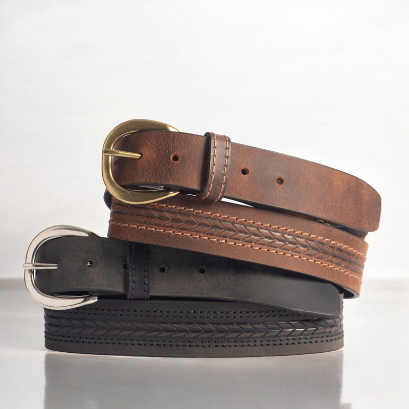 Terra - Brown Embossed Leather Belt with Gold Buckle - Made in Canada