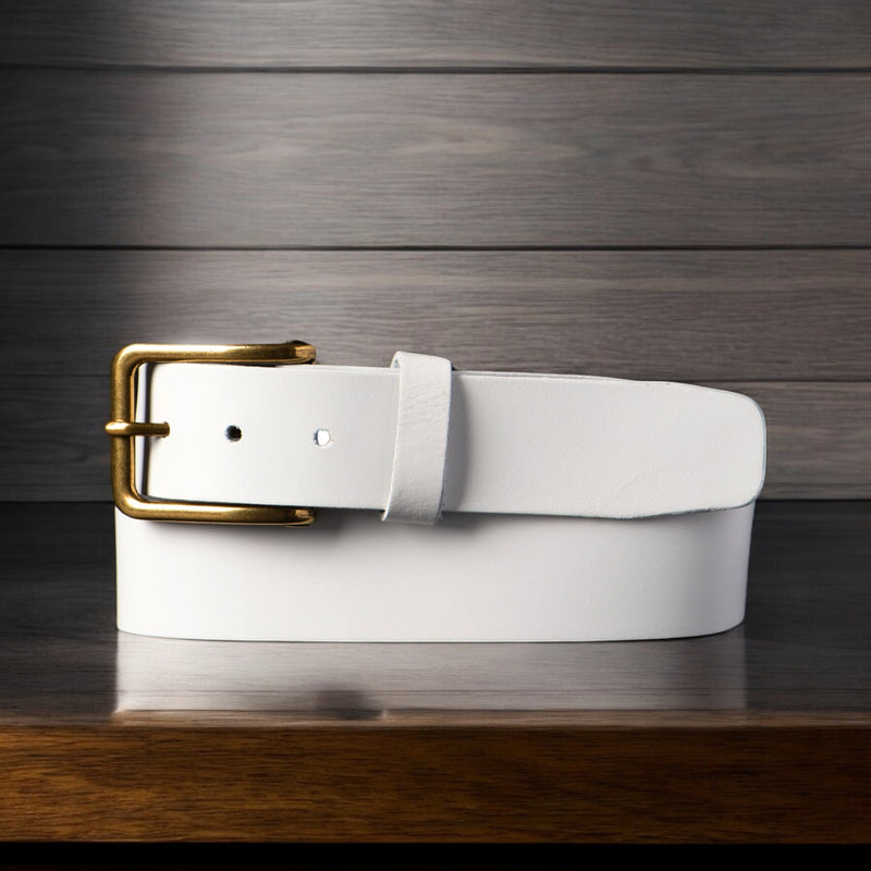 Bianca - White Leather Dress Belt with Gold Buckle - Made in Canada