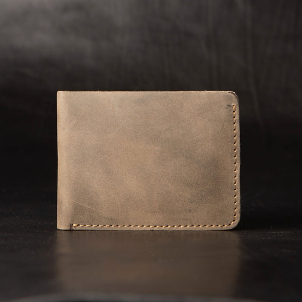 Grey Dollar Size Full-Grain Leather Wallet