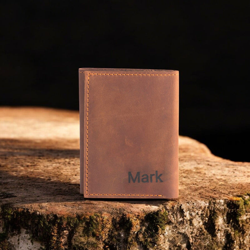 Meraki - Engraved Cognac Full Grain Leather Trifold Wallet