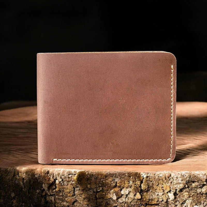 Cognac Full Grain Leather Wallet with Coin Pouch