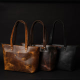 (Open Box) Classic Black Leather Tote Bag