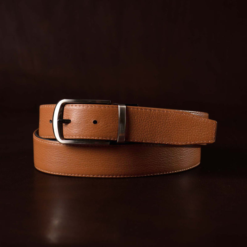 The Harvey Dent Belt - Reversible Stitched Full-Grain Pebbled Leather Belt