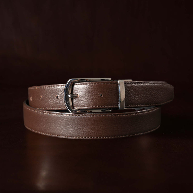 The Harvey Dent Belt - Reversible Stitched Full-Grain Pebbled Leather Belt