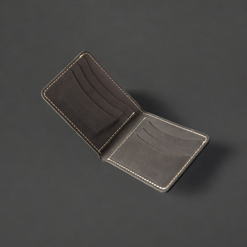 Grey Dollar Size Full-Grain Leather Wallet