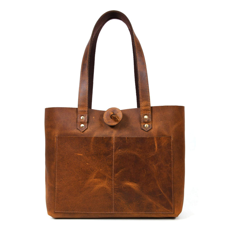 Tolredo - Brown Leather Tote Bag with Leather Closure