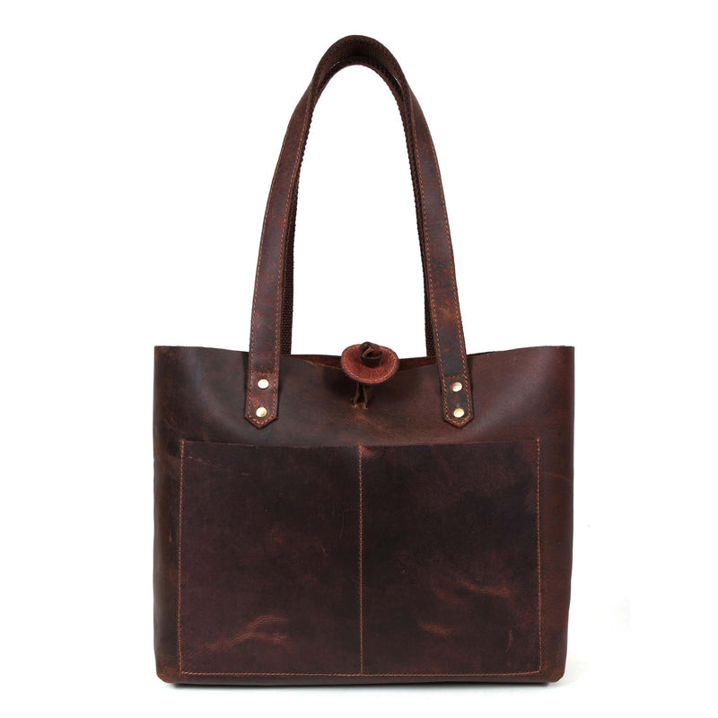 Tolredo - Brown Leather Tote Bag with Leather Closure