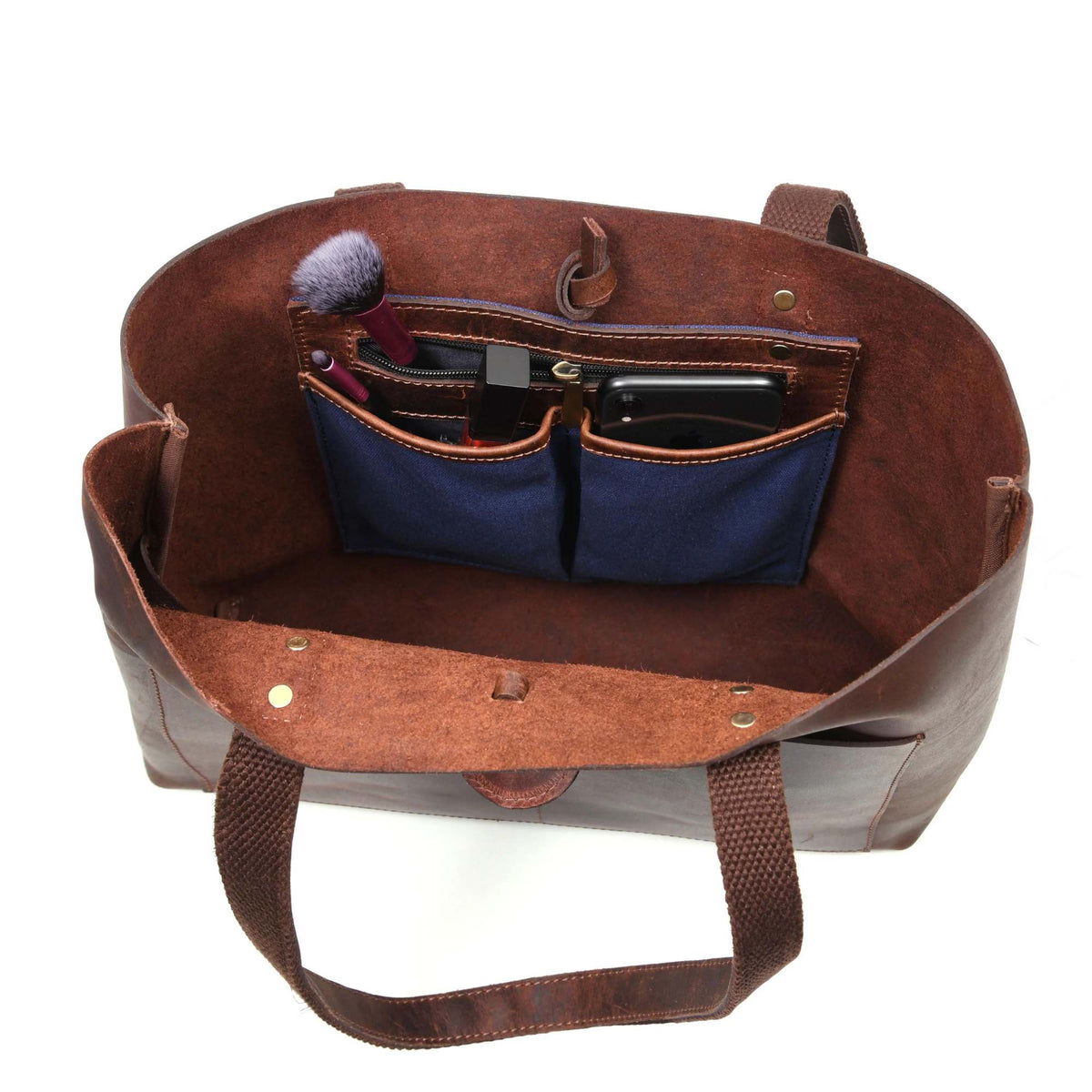 Tolredo brown leather tote bag with leather closure