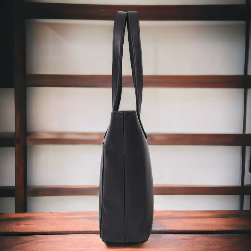 Classic Black Leather Tote Bag