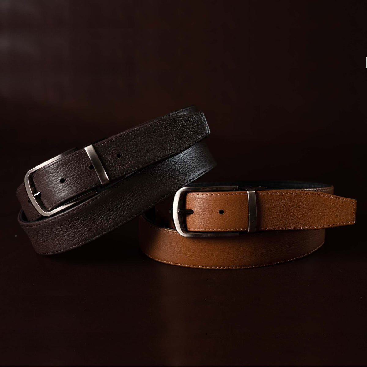 The Harvey Dent reversible stitched pebbled leather belt