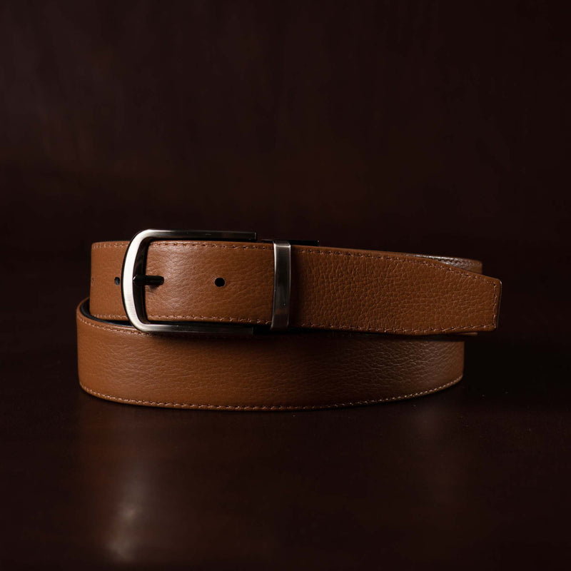 The Harvey Dent Belt - Reversible Stitched Full-Grain Pebbled Leather