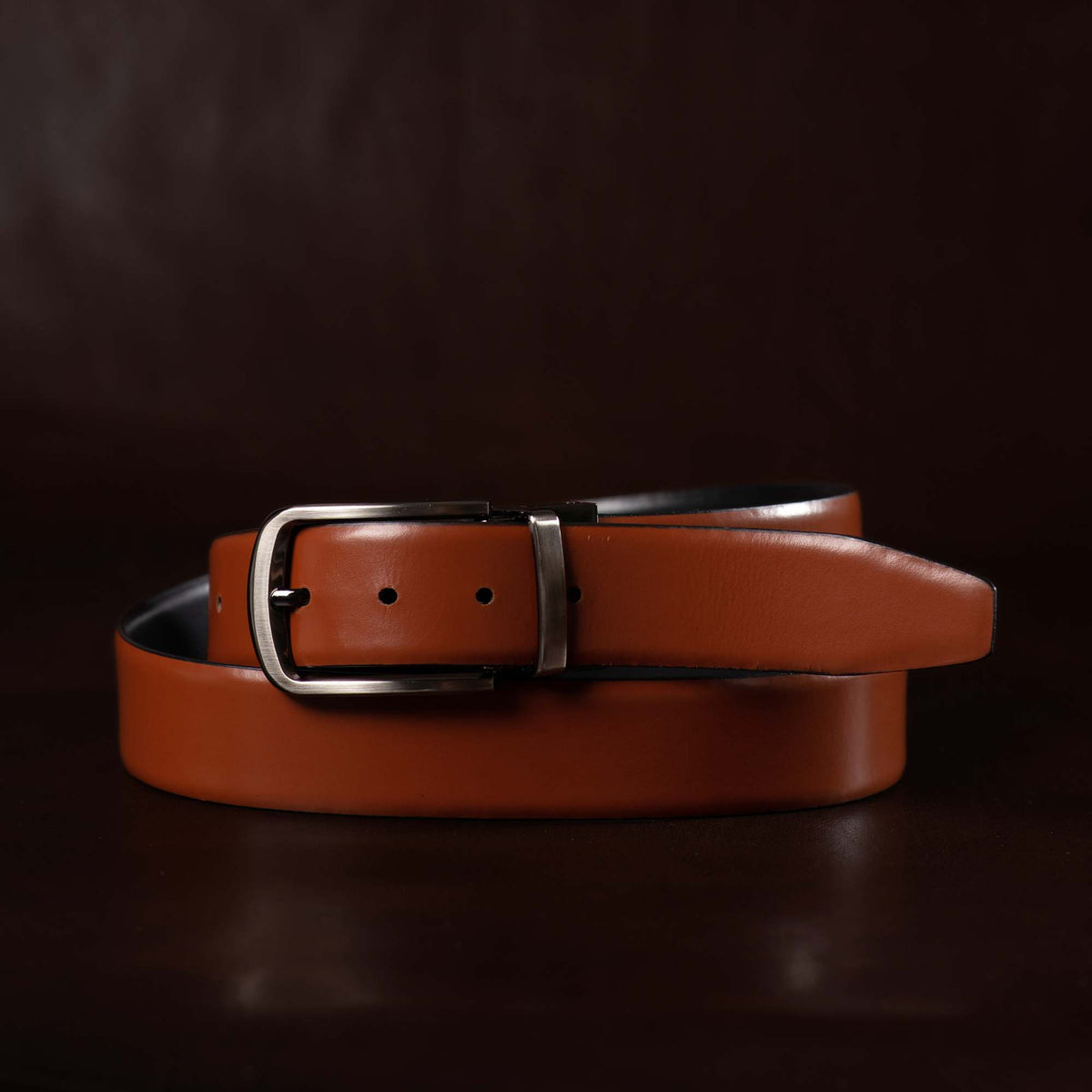 The Harvey Dent reversible leather belt in black and tan
