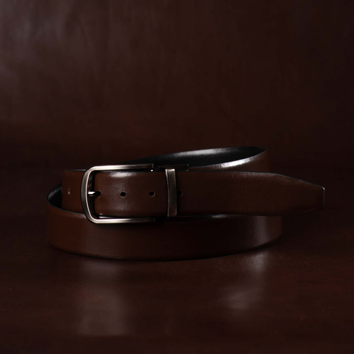 The Harvey Dent reversible leather belt in black and brown